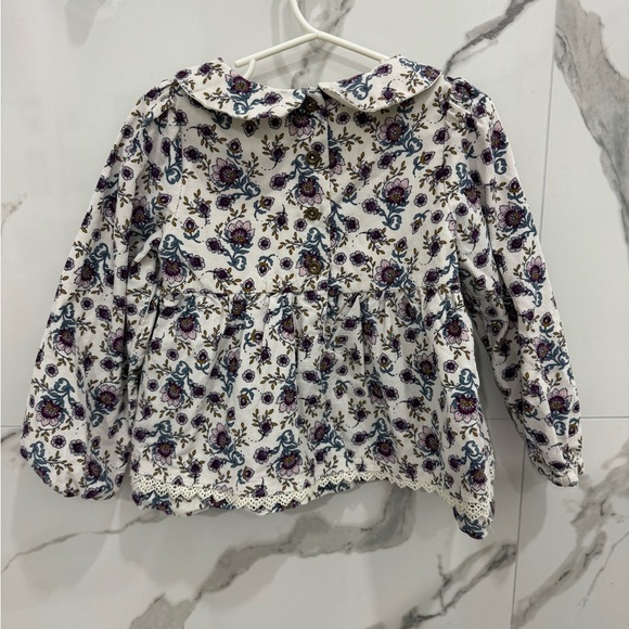 Joie Purple and Blue Floral corduroy, long sleeve Peter Pan collar Top - Picture 6 of 7